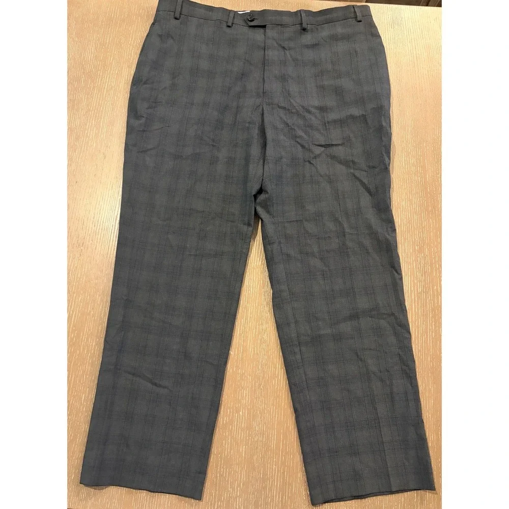 Ralph Lauren Mens Dress Pants 40x30 Gray Plaid Flat Front Career Stretch